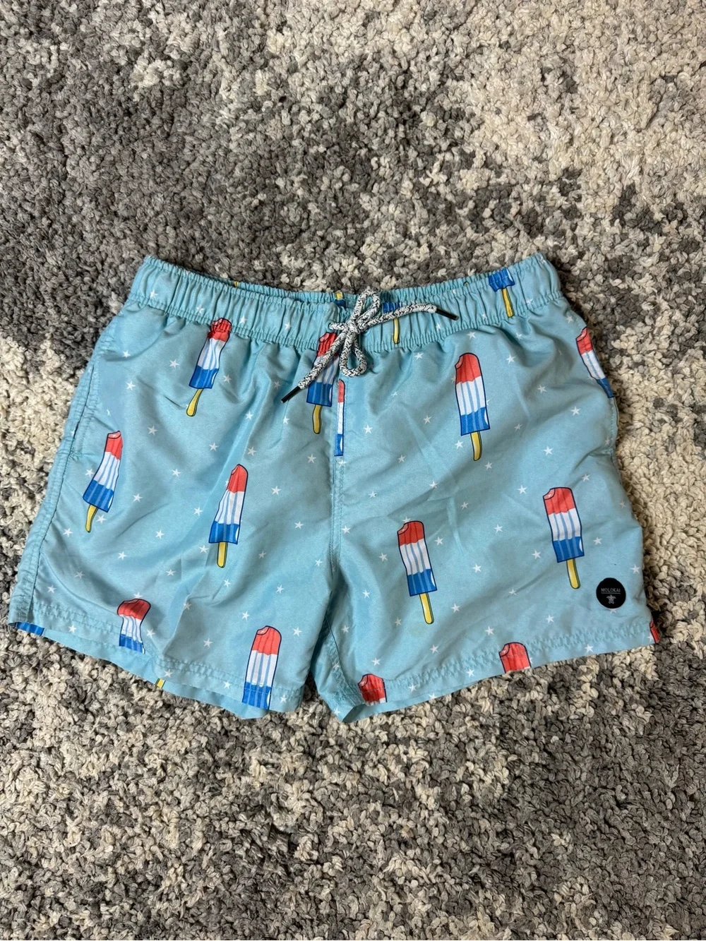Molokai Surf Co, Men’s Patriotic Light Blue Popsicle Print Swim Shorts, Medium